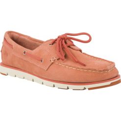 Timberland różowe Camden Falls Suede Crabapple. Czerwone półbuty damskie Timberland, bez wzorów, z gumy, eleganckie, bez obcasa, bez zapięcia. W wyprzedaży za 519.00 zł.
