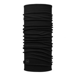 Chusta wielofunkcyjna z wełny merynosów Buff Merino Midweight. Czarne szaliki i chusty damskie Buff, na jesień, bez wzorów, z materiału. Za 149.90 zł.