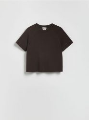 T-shirt regular z modalem - ciemnobrązowy. Brązowe t-shirty damskie Reserved, l, bez wzorów, z dzianiny, bez kołnierzyka. Za 59.99 zł.