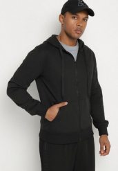 Czarna Bluza z Bawełną Kapturem i Sznurkami Asallin. Czarne bluzy męskie Born2be, l, bez wzorów, z bawełny, z kapturem. Za 54.99 zł.