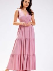 Sukienka Model A581 Dirty Pink - awama. Różowe sukienki damskie Awama, na lato, l, z aplikacjami, z bawełny, bez kołnierzyka, bez ramiączek. Za 412.33 zł.