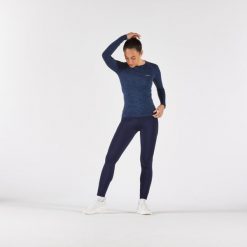 Legginsy do biegania damskie Kiprun Run 500 Warm ocieplane. Niebieskie legginsy damskie KIPRUN, l, bez wzorów, z elastanu, do biegania. Za 139.99 zł.