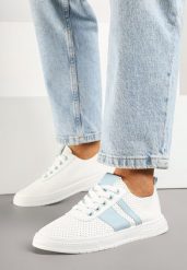 Niebiesko-Białe Tenisówki Ozdobione Paskami Meloti. Niebieskie trampki i tenisówki damskie Renee, bez wzorów, z jeansu, eleganckie, bez zapięcia. Za 49.99 zł.