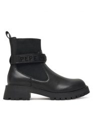 Pepe Jeans Botki Stacy Glow W PLS500026 Czarny. Czarne botki damskie Pepe Jeans, z jeansu, bez obcasa, na płaskiej podeszwie, bez zapięcia. Za 499.99 zł.