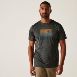 Koszulka turystyczna męska Fingal IX. Szare koszulki sportowe męskie Regatta, m, bez wzorów, z tkaniny, bez kołnierzyka, bez ramiączek, do biegania. W wyprzedaży za 81.40 zł.