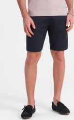 Ombre Męskie szorty ze strukturalnej dzianiny z kieszeniami chino - granatowe V1 OM-SRCS-0128 XL. Krótkie spodenki sportowe męskie Ombre, m, bez wzorów, z dzianiny. Za 59.99 zł.