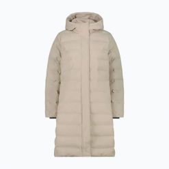 Płaszcz ocieplany damski CMP 35K3676 Coat Fix Hood. Brązowe płaszcze damskie CMP, l, bez wzorów, z materiału, długie, z kapturem. Za 569.99 zł.