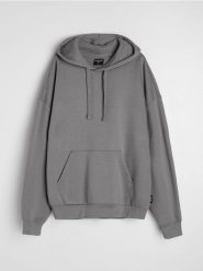 Bluza z kapturem z domieszką bawełny - szary. Szare bluzy męskie Sinsay, l, bez wzorów, z bawełny, z kapturem. Za 39.99 zł.