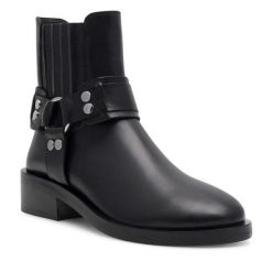Botki Badura. Czarne botki damskie Badura, bez obcasa, na słupku, bez zapięcia. Za 379.99 zł.