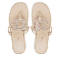 Japonki Guess. Brązowe klapki damskie Guess, z aplikacjami, bez obcasa. Za 589.99 zł.