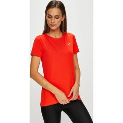 Under Armour - Top. Szare topy damskie Under Armour, z dzianiny, z okrągłym kołnierzem, z krótkim rękawem. Za 129.90 zł.