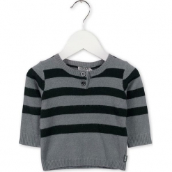 Sweter w kolorze szaro-czarnym. Czarne swetry dla chłopców marki Imps & Elfs, w paski, z wełny, z okrągłym kołnierzem. W wyprzedaży za 82.95 zł.