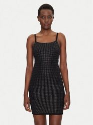 Guess Sukienka dzianinowa W5GK45 Z3MN2 Czarny Regular Fit. Czarne sukienki damskie Guess, xxl, z aplikacjami, z dzianiny, bez kołnierzyka, bez ramiączek. Za 377.00 zł.