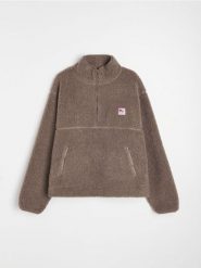 Bluza oversize half zip z kieszeniami na zamek - brązowy. Brązowe bluzy damskie Sinsay, l, bez wzorów, bez kaptura. Za 59.99 zł.
