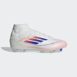 Buty F50 League Mid-Cut FG/MG. Białe obuwie sportowe damskie Adidas, bez wzorów, z materiału, do piłki nożnej. Za 402.70 zł.