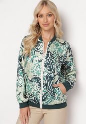 Zielona Bluza Bomberka z Abstrakcyjnym Wzorem Teggea. Zielone bluzy damskie Born2be, s, bez wzorów, z materiału, bez kaptura. Za 54.99 zł.