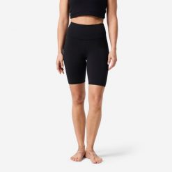 Legginsy do jogi i pilatesu damskie Domyos. Czarne legginsy damskie DOMYOS, l, bez wzorów, z materiału, z podwyższonym stanem, krótkie, na fitness i siłownię. Za 69.99 zł.