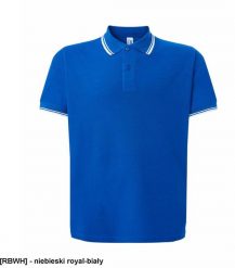 JHK Męskie polo z krótkim rękawem 100% stabilizowana bawełna, niebieski royal-biały L. Białe koszulki polo męskie JHK, l, bez wzorów, z bawełny, bez ramiączek. Za 44.25 zł.