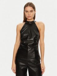 Guess Bluzka W5RH09 WGIK0 Czarny Regular Fit. Czarne bluzki damskie Guess, xs, z aplikacjami, z syntetyku, bez kołnierzyka, bez ramiączek. Za 219.99 zł.