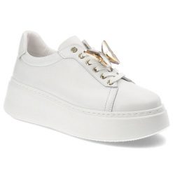 Białe Sneakersy Karino Modne Obuwie Damskie Z Motylem. Białe półbuty damskie Karino, bez wzorów, ze skóry, biznesowe, bez obcasa, bez zapięcia. Za 419.00 zł.
