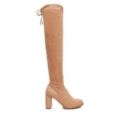 Kozaki DeeZee. Brązowe kozaki damskie DeeZee, bez obcasa, na słupku. Za 239.99 zł.