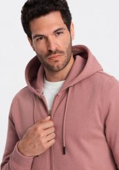 Ombre Rozpinana bawełniana bluza męska dresowa BASIC ciemnoróżowa V4 OM-SSBZ-0160 L. Czerwone bluzy męskie Ombre, l, bez wzorów, z bawełny, bez kaptura. Za 199.99 zł.