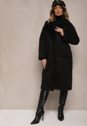 Czarny Jednorzędowy Płaszcz Futerko z Imitacji Zamszu z Kieszeniami Etanielis. Czarne płaszcze damskie Renee, l, bez wzorów, z dzianiny, eleganckie, długie, bez kaptura. Za 239.99 zł.