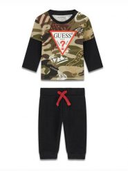 Guess Komplet bluzka i spodnie I6BG01 K5800 Czarny Regular Fit. Czarne spodnie materiałowe dla chłopców Guess, z aplikacjami, z bawełny. Za 174.99 zł.