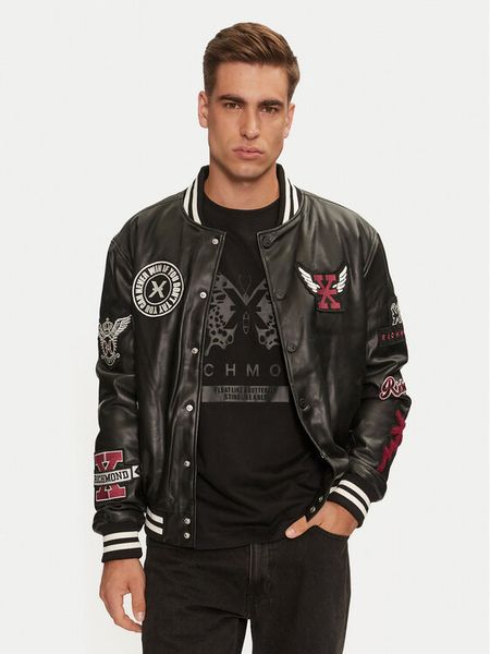 Richmond X Kurtka z imitacji skóry Meleb UMA24217GB Czarny Regular Fit. Czarne kurtki męskie Richmond X, m, bez wzorów, ze skóry, bez kaptura. Za 1,219.00 zł.