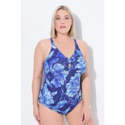 Damski Kostium kąpielowy kwiaty miękkie miseczki ozdobny węzeł. Niebieskie kostiumy jednoczęściowe damskie Ulla Popken, l, bez wzorów, z elastanu, sportowe, plus size, do pływania. Za 244.99 zł.