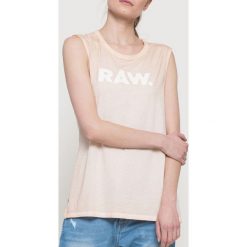 G-Star Raw - Top. Szare topy damskie G-Star Raw, z nadrukiem, z bawełny, z okrągłym kołnierzem, bez rękawów. W wyprzedaży za 89.90 zł.