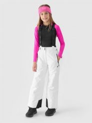 4F Spodnie narciarskie membrana 8000 dziewczęce - białe 140 (9-10 lat). Białe spodnie materiałowe dla dziewczynek 4f, na zimę, bez wzorów, z dzianiny, narciarskie. W wyprzedaży za 139.99 zł.