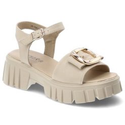 Sandały damskie Vinceza, cholewka ze skóry naturalnej zapinane na sprzączkę, beżowe, 79611. Brązowe klapki damskie VINCEZA, bez wzorów, ze skóry, eleganckie, bez obcasa. Za 159.00 zł.