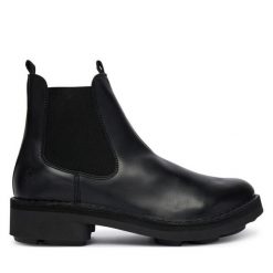 Sztyblety Fly London. Czarne botki damskie Fly London, bez obcasa, na płaskiej podeszwie, bez zapięcia. Za 569.99 zł.