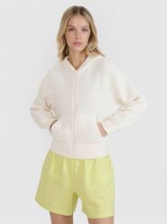 4F Bluza dresowa rozpinana z kapturem damska - biała M. Białe bluzy damskie 4f, l, bez wzorów, z bawełny, z kapturem. W wyprzedaży za 99.99 zł.
