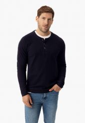 Longsleeve ze strukturą L-ONYX. Niebieskie bluzki z długim rękawem męskie Volcano, l, bez wzorów, z bawełny, eleganckie, bez kołnierzyka. Za 99.99 zł.