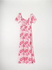 Sukienka midi w kwiaty - czerwony. Czerwone sukienki damskie Sinsay, l, bez wzorów, ze skóry, bez kołnierzyka, bez ramiączek, midi. Za 79.99 zł.