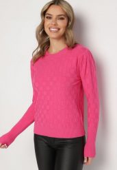 Fuksjowy Sweter z Wiskozą Modalem i Ozdobnym Splotem Jaliti. Czerwone swetry damskie Born2be, m, bez wzorów, z jeansu, wizytowe, bez kołnierzyka, bez ramiączek, długie, bez kaptura. Za 69.99 zł.