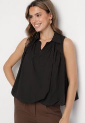 Czarna Bluza Rozkloszowana Oversize z Kołnierzykiem Eridwen. Czarne bluzki damskie Born2be, m, bez wzorów, bez kaptura. Za 64.99 zł.