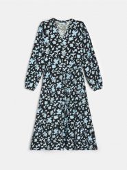 Sukienka midi z wiskozą w kwiatowy wzór - wielobarwny. Sukienki damskie Sinsay, l, bez wzorów, z wiskozy, bez kołnierzyka, bez ramiączek, midi. Za 49.99 zł.