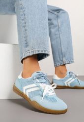Jasnoniebieskie Sneakersy Tenisówki z Geometrycznym Motywem Telanilia. Niebieskie trampki i tenisówki damskie Born2be, bez wzorów, z jeansu, eleganckie, bez zapięcia. Za 99.99 zł.