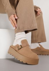 Beżowe Śniegowce na Grubej Podeszwie z Niską Cholewką i Ozdobną Klamerką Vetibela. Brązowe śniegowce i trapery damskie Renee, z jeansu, przed kostkę. Za 119.99 zł.