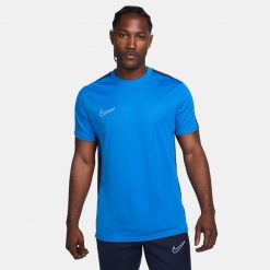Koszulka treningowa męska Nike DF Academy 23. Niebieskie koszulki sportowe męskie Nike, m, bez wzorów, bez kołnierzyka, bez ramiączek, do piłki nożnej. W wyprzedaży za 92.70 zł.