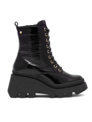 Eva Minge Trzewiki Lavazza-003 Czarny. Czarne botki damskie Eva Minge, ze skóry, bez obcasa, na koturnie, bez zapięcia. Za 274.99 zł.