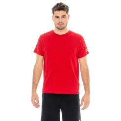 Koszulka z bawełna na siłownia na czas wolny. Czerwone buty sportowe męskie LEONE 1947 APPAREL, bez wzorów, z bawełny, bez kołnierzyka, bez ramiączek, na fitness i siłownię. W wyprzedaży za 54.73 zł.