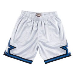 Krótki Orlando Magic platinum. Szare krótkie spodenki sportowe męskie Mitchell & Ness, bez wzorów, do koszykówki. Za 377.50 zł.