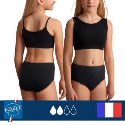 Dół menstruacyjnego stroju kąpielowego nastolatki wysoki stan średnia chłonność. Czarne bikini damskie PLIM UNDERWEAR, bez wzorów. Za 144.99 zł.