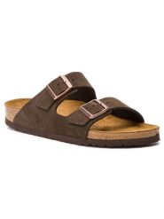 Birkenstock Klapki Arizona zamsz 0951313 Brązowy. Brązowe klapki damskie Birkenstock, bez wzorów, ze skóry, bez obcasa. Za 569.99 zł.