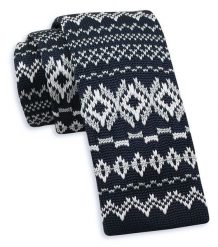 Granatowo-Biały Dziergany, Męski Krawat Knit, 5,5 cm -Alties- Wzór Norweski, Świąteczny. Niebieskie krawaty i muchy Alties, bez wzorów, z dzianiny, sportowe. Za 55.00 zł.