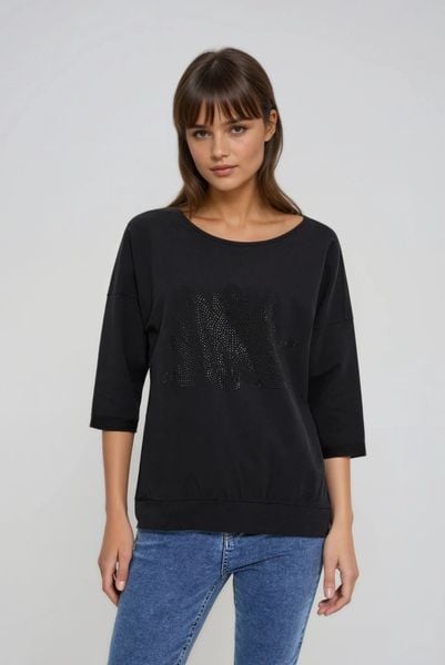 Bluza z bawełny czarna. Czarne bluzy damskie MOODO, bez wzorów, z bawełny, bez kaptura. W wyprzedaży za 59.99 zł.